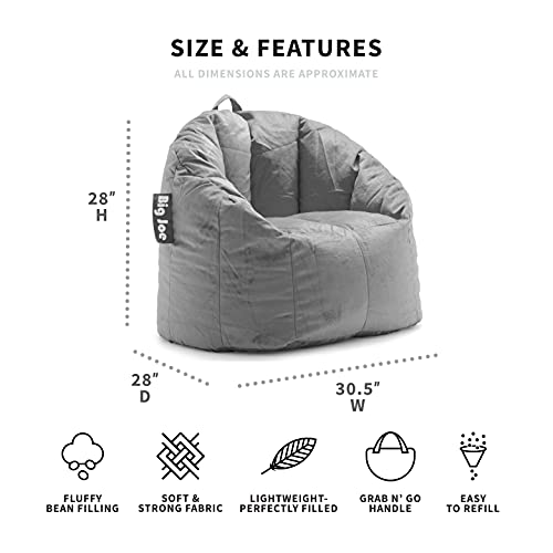 Big Joe Milano Beanbag Chair, Medium, Gray Plush