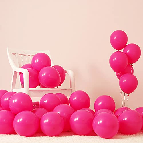 GBSAWER Hot Pink Balloons 100pcs 12 Inch Hot Pink Latex Balloon for Wedding Girl Birthday Bridal Baby Shower Engagement Bachelorette Graduation Party Decorations