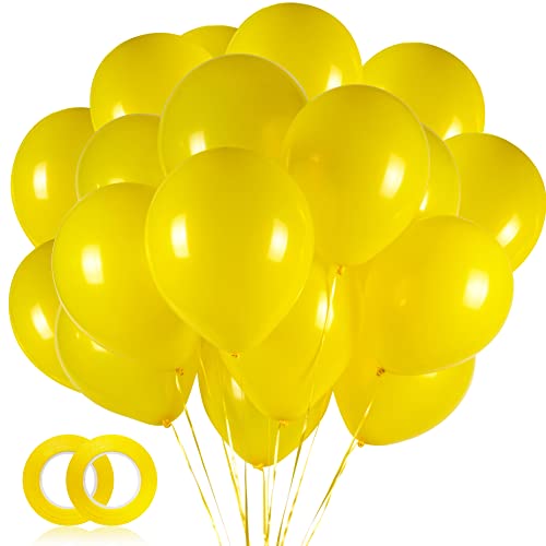 100pcs Yellow Balloons, 12 inch Yellow Latex Party Balloons Helium Quality for Party Decoration Like Birthday Party, Baby Shower,Wedding, Halloween or Christmas Party (with Yellow Ribbon)…