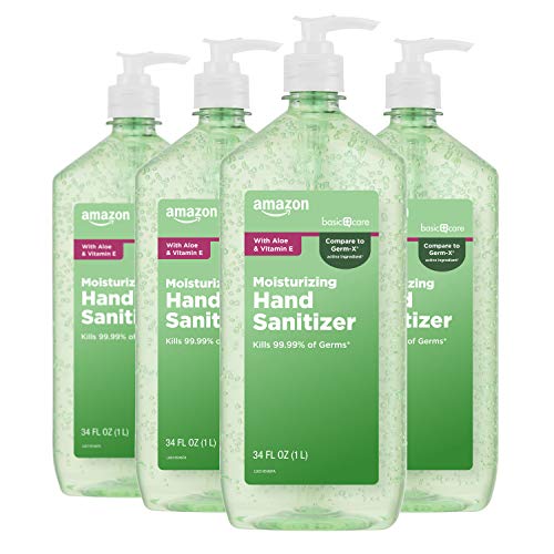 Amazon Basic Care - Aloe Hand Sanitizer 62%, 34 Fluid Ounce (Pack of 4)