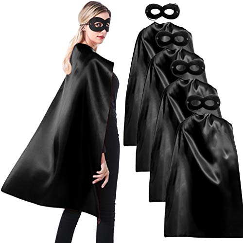 ADJOY Superhero Capes and Masks for Adults Teenagers - 5 Sets for Men & Women - Dress Up Superhero Party Costumes for Team Building (Black)