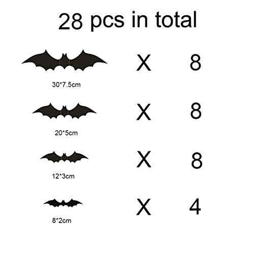 HOZZQ DIY Halloween Party Supplies PVC 3D Decorative Scary Bats Wall Decal Wall Sticker, Halloween Eve Decor Home Window Decoration Set, 28pcs, Black