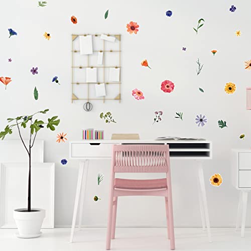 Decalcomania Home Decor Wildflower Wall Decals - Set of 78 Flower Wall Decor Wall Stickers - Wall Decals Peel and Stick Wall Stickers for Kids Bedroom