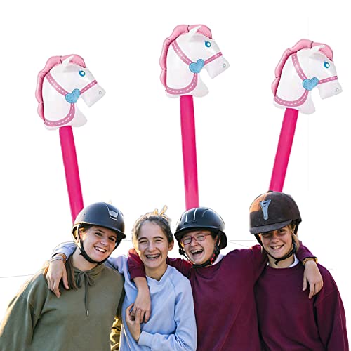 6PCS Inflatable Stick Horse Balloons Party Supplies Decoration -37 Inch Cowboy/Cowgirl Birthday Party Favors (Pink)