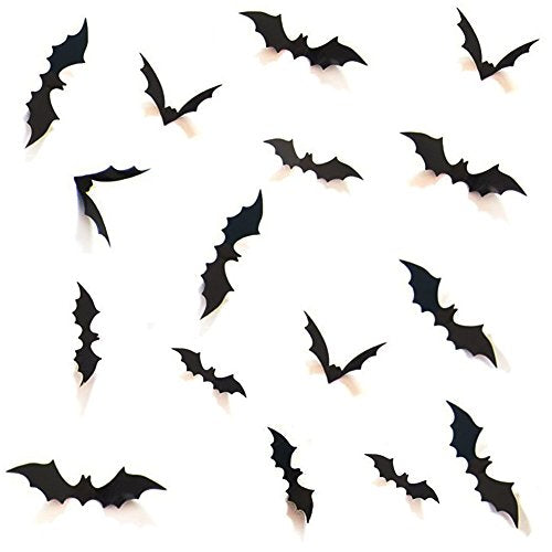 HOZZQ DIY Halloween Party Supplies PVC 3D Decorative Scary Bats Wall Decal Wall Sticker, Halloween Eve Decor Home Window Decoration Set, 28pcs, Black