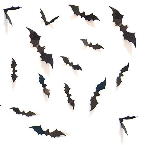 HOZZQ DIY Halloween Party Supplies PVC 3D Decorative Scary Bats Wall Decal Wall Sticker, Halloween Eve Decor Home Window Decoration Set, 28pcs, Black