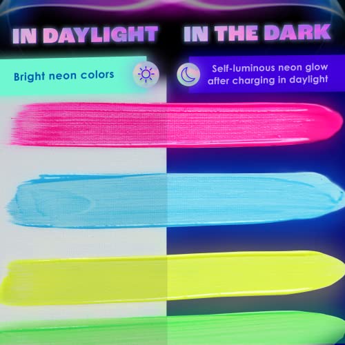 Neon Nights Glow-in-The-Dark Paint - Multi-Surface Acrylic Paints for Outdoor and Indoor Use on Canvas & Walls - Gifts for Artists - Phosphorescent - 8 Pack, 20 mL