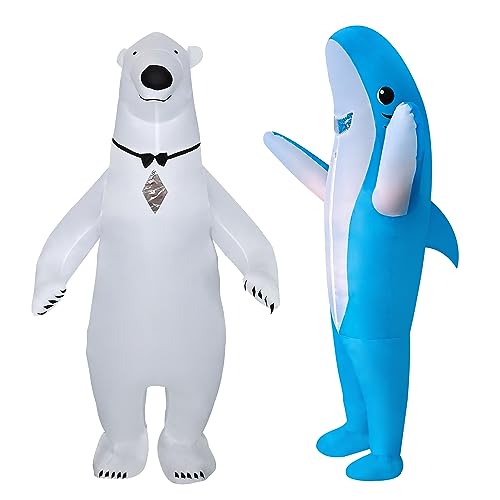 DeHasion 2 Packs Inflatable Shark/Polar Bear Costume Halloween Inflatable Costume for Adult/Halloween/Holiday (Shark/Polar Bear)