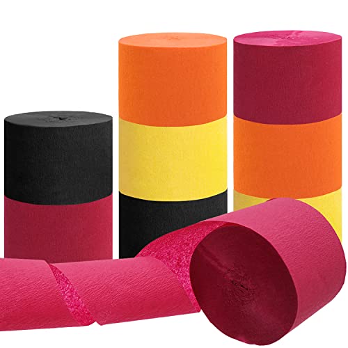 Crepe Paper Streamer Rolls Hanging Party Decoration Including Rose Red, Yellow,Orange, Black Fall Crepe Streamers for Thanksgiving Fall Autumn Wedding Baby Bridal Shower Birthday Supplies(8 Rolls)