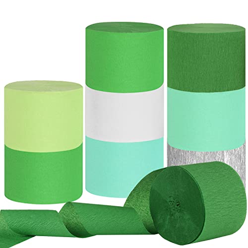 Green Crepe Paper Streamer Rolls Hanging Party Decoration 8 Rolls Green Party Streamer for Various Birthday Wedding Festival Party Decorations Summer Forest Backdrops Decor