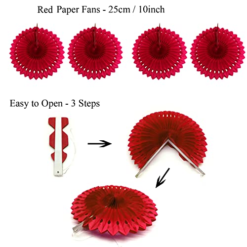 ZERODECO Party Decoration, 21 Pcs Red Hanging Paper Fans Pom Poms Flowers, Garlands String and Triangle Bunting Flags for Birthday Parties Baby Showers Wedding