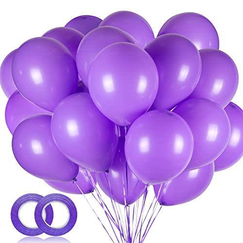 100pcs Light Purple Balloons, 12 inch Purple Latex Party Balloons Helium Quality for Party Decoration Like Birthday Party, Baby Shower,Wedding, Halloween or Christmas Party (with Purple Ribbon)…