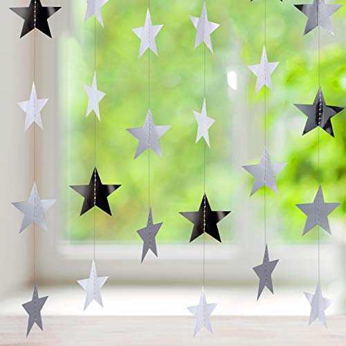 Patelai Glitter Star Garland Banner Decoration, 130 Feet Bright Gold Star Hanging Bunting Banner Backdrop for Engagement Wedding Baby Shower Birthday Christmas Decor (Silver)