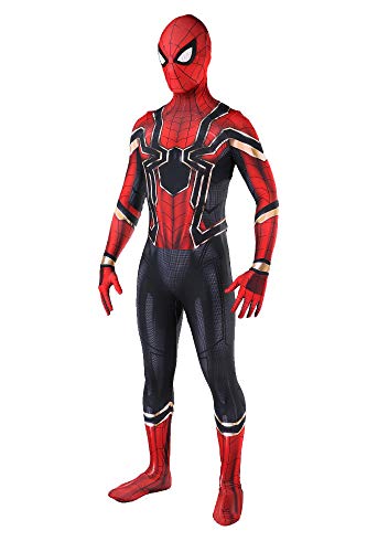 YIEWBL Halloween Men Superhero Costume Cosplay Suit Zentai Onesie Spandex Bodysuit Jumpsuit for Adult 175,Red,YIEWBL-IRON-adult-04,adult-XL