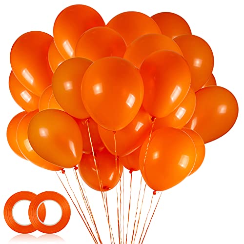 100pcs Orange Balloons, 12 inch Orange Latex Party Balloons Helium Quality for Party Decoration Like Birthday Party, Baby Shower,Wedding, Halloween or Christmas Party (with Orange Ribbon)…