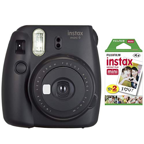 Fujifilm instax Mini Instant Camera (Dark Black) with Film Twin Pack Bundle (2 Items) (Fuji8152)