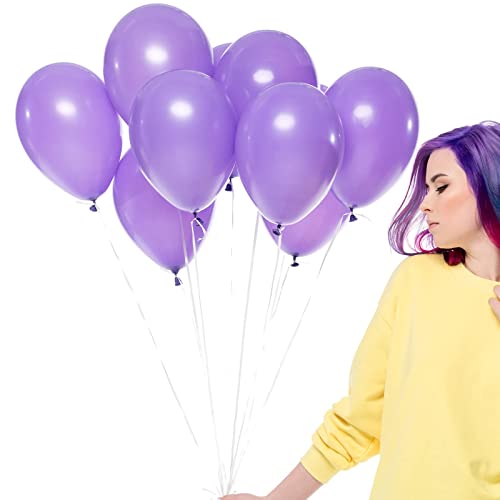 100pcs Light Purple Balloons, 12 inch Purple Latex Party Balloons Helium Quality for Party Decoration Like Birthday Party, Baby Shower,Wedding, Halloween or Christmas Party (with Purple Ribbon)…