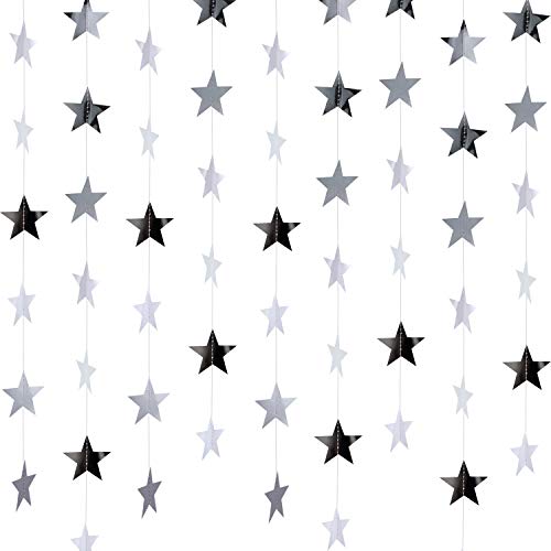 Patelai Glitter Star Garland Banner Decoration, 130 Feet Bright Gold Star Hanging Bunting Banner Backdrop for Engagement Wedding Baby Shower Birthday Christmas Decor (Silver)