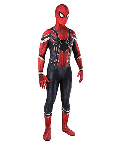 YIEWBL Halloween Men Superhero Costume Cosplay Suit Zentai Onesie Spandex Bodysuit Jumpsuit for Adult 175,Red,YIEWBL-IRON-adult-04,adult-XL