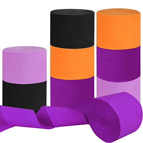 8 Rolls Halloween Crepe Paper Streamers Roll Halloween Theme Hanging Party Halloween Crepe Paper Crafts Decorations Orange Purple Black Backdrops for Birthday Halloween Party Decorations Supplies