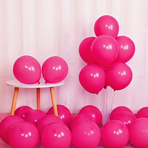 GBSAWER Hot Pink Balloons 100pcs 12 Inch Hot Pink Latex Balloon for Wedding Girl Birthday Bridal Baby Shower Engagement Bachelorette Graduation Party Decorations