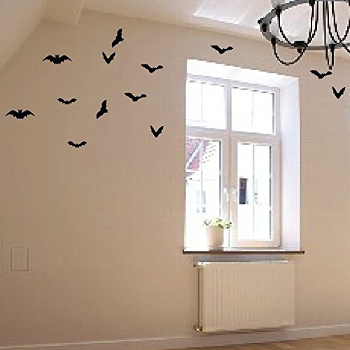 HOZZQ DIY Halloween Party Supplies PVC 3D Decorative Scary Bats Wall Decal Wall Sticker, Halloween Eve Decor Home Window Decoration Set, 28pcs, Black