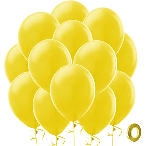 Bezente Yellow Balloons Latex Party Balloons - 100 Pack 12 inch Round Helium Yellow Balloons for Birthday Sunflower Party Decorations