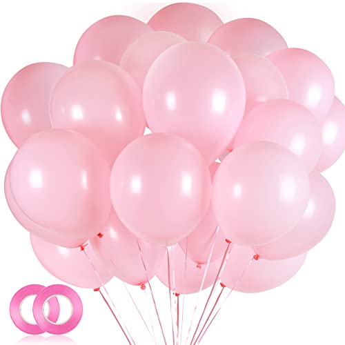 100pcs Pink Balloons, 12 inch Pink Latex Party Balloons Helium Quality for Party Decoration Like Birthday Party, Baby Shower,Wedding, Halloween or Christmas Party (with Pink Ribbon)…