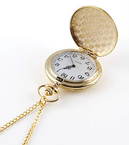 I-MART Smooth Vintage Pocket Watch with Chain (Gold)