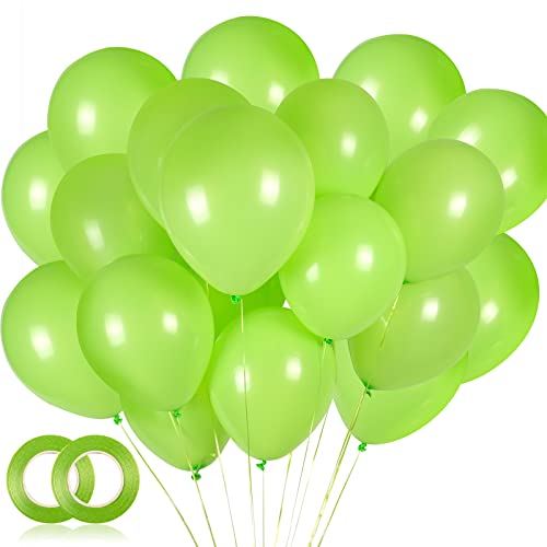 100pcs Light Green Balloons, 12 inch Light Green Latex Party Balloons Helium Quality for Party Decoration Like Birthday Party, Baby Shower,Wedding, Halloween or Christmas Party (with Green Ribbon)…