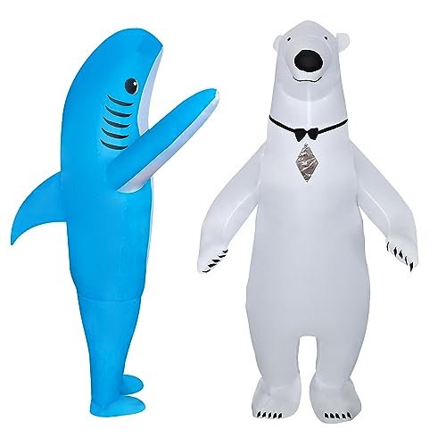 DeHasion 2 Packs Inflatable Shark/Polar Bear Costume Halloween Inflatable Costume for Adult/Halloween/Holiday (Shark/Polar Bear)