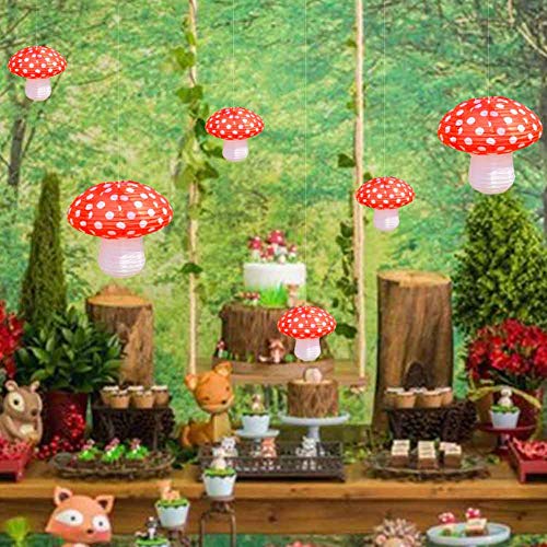 3Pcs Large Mushroom Shaped Paper Lanterns for Forest Jungle Wonderland Theme Birthday Party Decor Hanging 3D Mushroom Ornament Backdrop for Fairy Baby Shower Nursery Garden Wedding Decoration