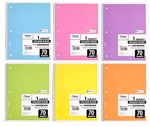 Mead Spiral Notebook, Pack of 18 Colors, 1 Subject College Ruled Spiral Bound Notebooks, Pastel Color School Notebooks Included, 70 Pages