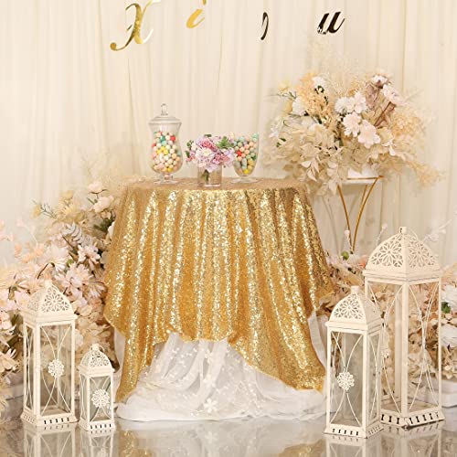 PartyDelight 50"X50" Square Sparkly Gold Sequin Tablecloth for Wedding, Party, Christmas Decorations