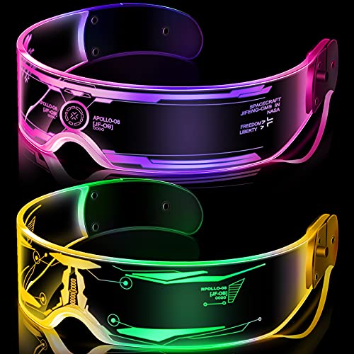 2 Pairs LED Visor Glasses 7 Colors Futuristic Glasses 4 Modes Light Up Glasses Honeycomb Luminous Glasses for Adults (Stylish Style)