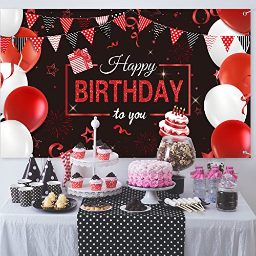 Birthday Party Decorations 50 Pieces Balloons Garland Kit Happy Birthday Backdrop Banner Sign Decorations for Kids Men Women Anniversary Birthday Party Supplies Decor(Red and Black)