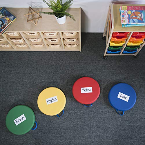 SoftScape 15 inch Round Floor Cushions with Handles; Flexible Seating for in-Home Distance Learning, Daycare, Preschool, Classroom; 2 inch Thick Deluxe Foam (6-Piece) - Assorted, 11232-AS