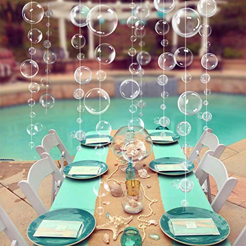 4 String Under the Sea White Bubble Garlands for Little Mermaid Party Decorations 2D Bubble Coutout Garland Hanging Bubbles Streamer Pool Ocean Underwater Kids Birthday Baby Shower Bday Party Supplies