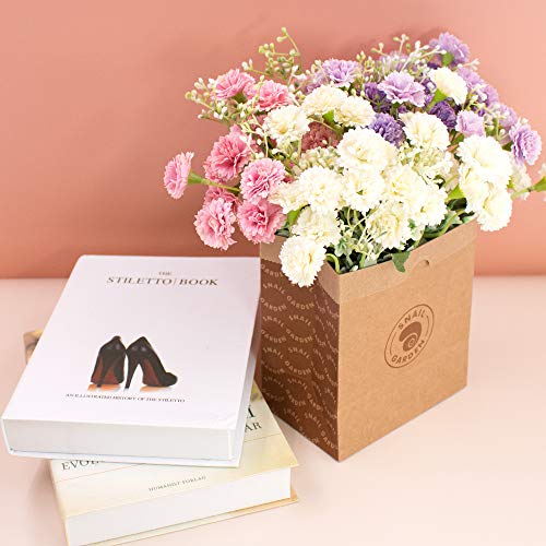 SNAIL GARDEN 3Pack Artificial Carnation Flowers, 20Heads Per Bunche Silk Chrysanthemum Marigold Wildflowers with 1 Vase Kraft Paper Bag for Home Office Table Décor Wedding Flower Bouquet