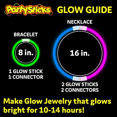 PartySticks Glow Sticks Party Supplies 100pk - 8 Inch Glow in the Dark Light Up Sticks Party Favors, Glow Party Decorations, Neon Party Glow Necklaces and Glow Bracelets with Connectors