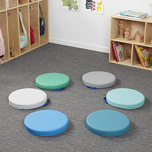 SoftScape 15 inch Round Floor Cushions with Handles; Flexible Seating for in-Home Distance Learning, Daycare, Preschool, Classroom; 2 inch Thick Deluxe Foam (6-Piece) - Contemporary, 11232-CT