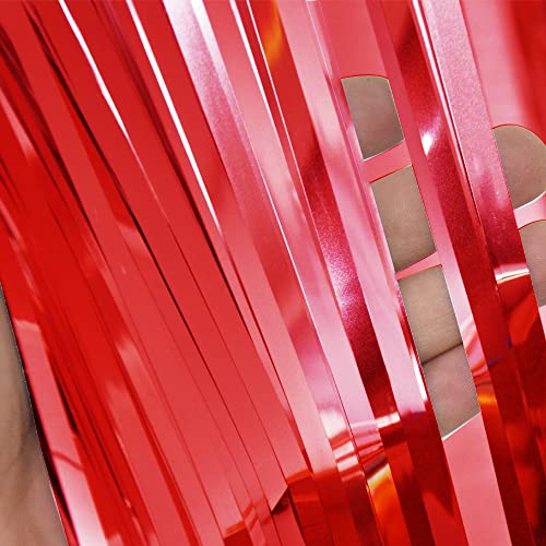 GOER 3.2 ft x 9.8 ft Metallic Tinsel Foil Fringe Curtains for Party Photo Backdrop Wedding Decor (1 Pack, Red)