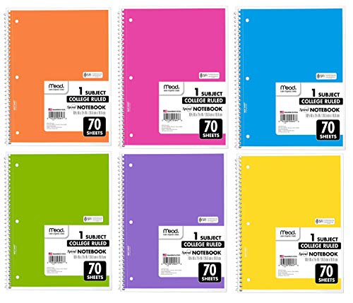 Mead Spiral Notebook, Pack of 18 Colors, 1 Subject College Ruled Spiral Bound Notebooks, Pastel Color School Notebooks Included, 70 Pages