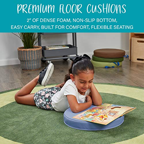 SoftScape 15 inch Round Floor Cushions with Handles; Flexible Seating for in-Home Distance Learning, Daycare, Preschool, Classroom; 2 inch Thick Deluxe Foam (6-Piece) - Earthtone, 11232-ET