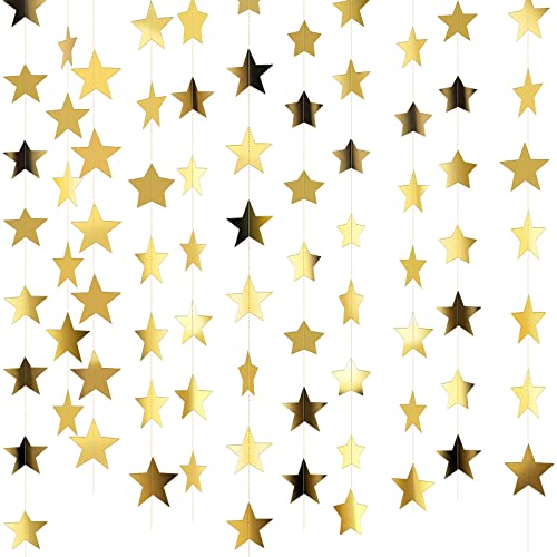 130 Feet Gold Star Garland Hanging Glitter Paper Banner Streamer Star Themed Party Decorations, Reach The Star Bunting Backdrop for Engagement Wedding Baby Shower Birthday Christmas Decor