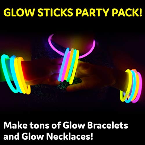 PartySticks Glow Sticks Party Supplies 200pk - 8 Inch Glow in the Dark Light Up Sticks Party Favors, Glow Party Decorations, Neon Party Glow Necklaces and Glow Bracelets with Connectors