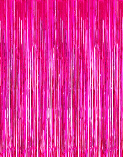 2 Pcs 3.2ft x 8.2ft Shiny Hot Pink Metallic Tinsel Foil Fringe Curtains Photo Booth Backdrop for Birthday Wedding Holiday Celebration Bachelorette Party Decorations (Hot Pink)