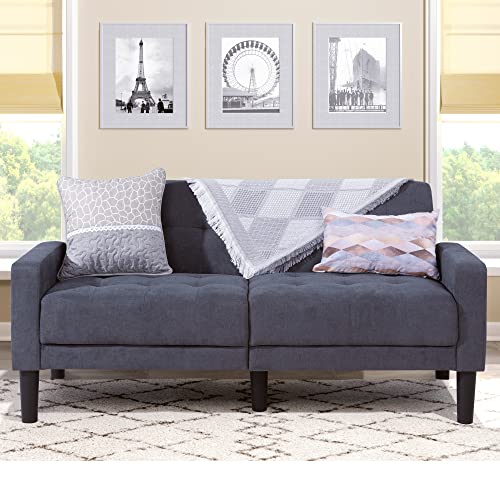 Vongrasig 63" Small Modern Loveseat Couch, Mid-Century Fabric Low Back 2-Seat Sofa Couch Tufted Love Seat for Living Room, Bedroom, Office, Apartment, Dorm, Studio and Small Space (Dark Gray)