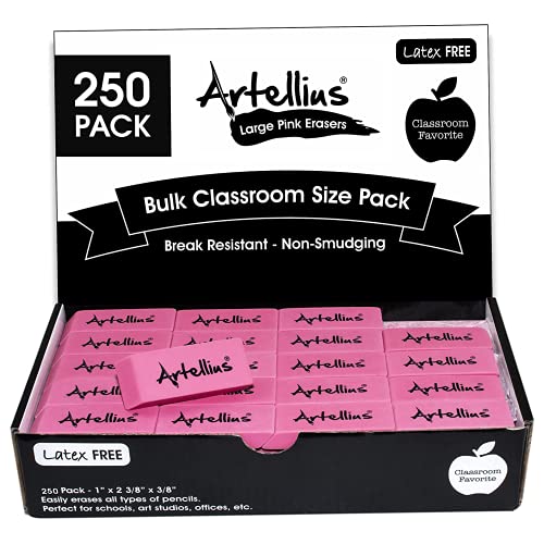 Pink Erasers Pack of 250 - Large Size, Latex & Smudge Free - Bulk School Supplies for Classrooms, Teachers, Homeschool, Office, Art Class, and More!