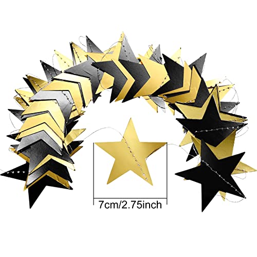 Glitter Star Garland Banner Decoration, 130 Feet Bright Gold Star Hanging Bunting Banner Backdrop for Engagement Wedding Baby Shower Birthday Christmas Decor (Black, Gold)